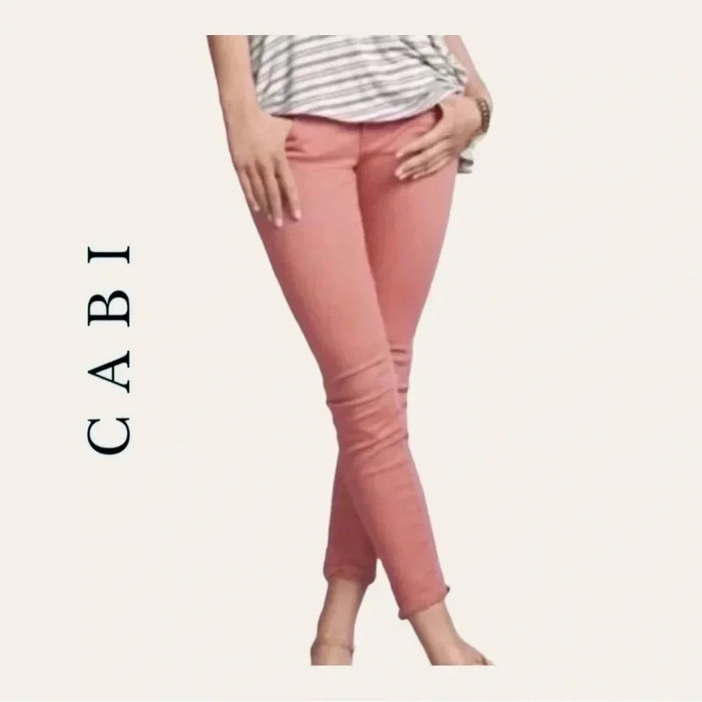 0840. CABI‎ SKINNY LEG DENIM JEANS SIZE 0 PINK SALMON IN COLOR NON DISTRESSED